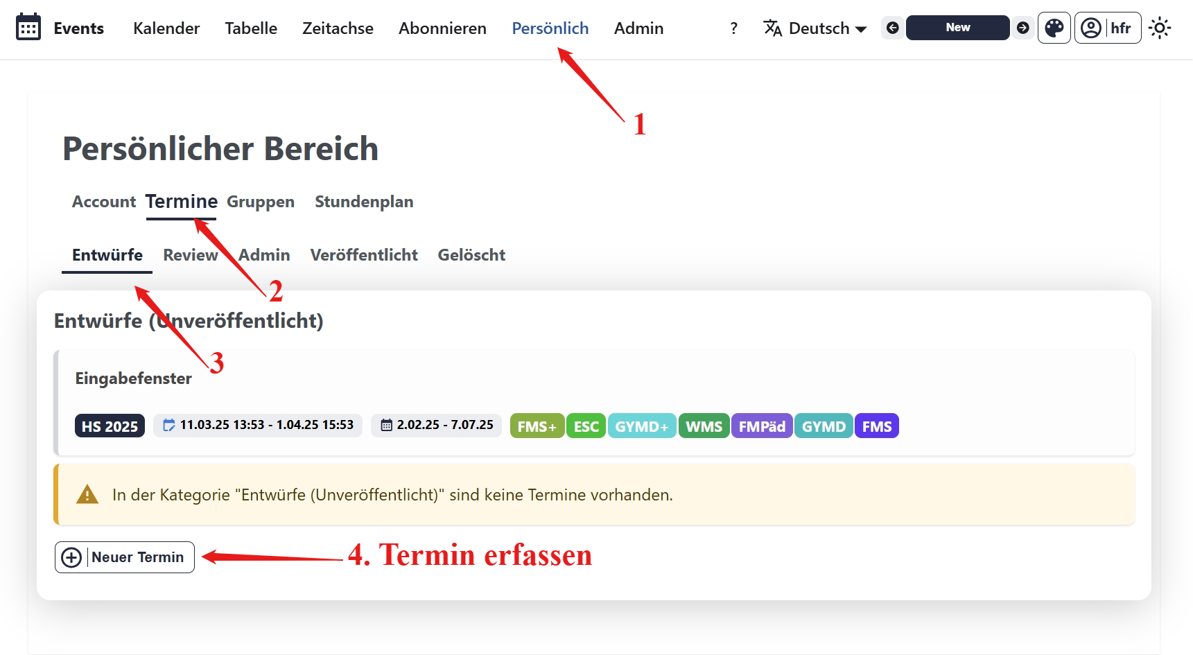 Persönlich &gt; plus-circle-outline Neuer Termin 👉 Neuen Termin erstellen